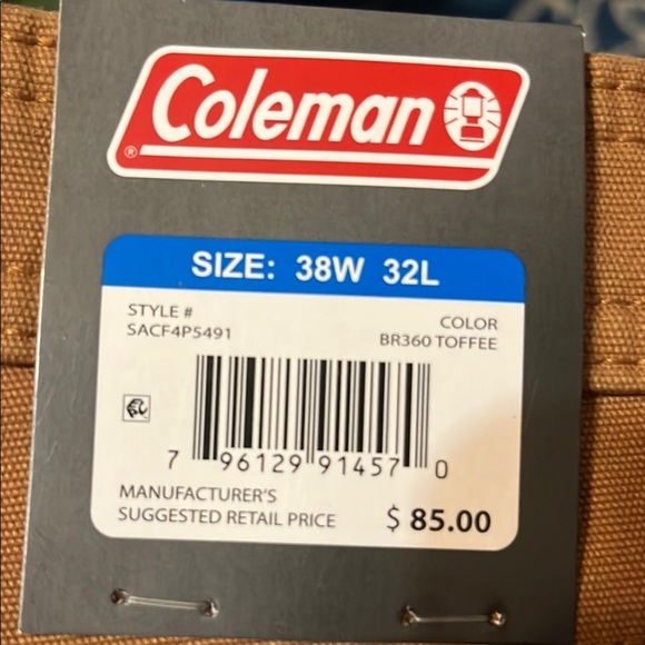 NWT Coleman Brown Canvas Utility fleece lined Pants 38 x 32 - Picture 5 of 8